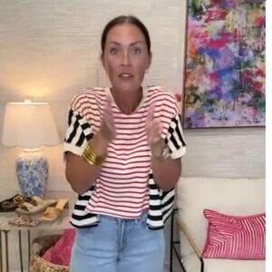 Striped Red, White, & Black Short Sleeve Top NWT in package Peachlove